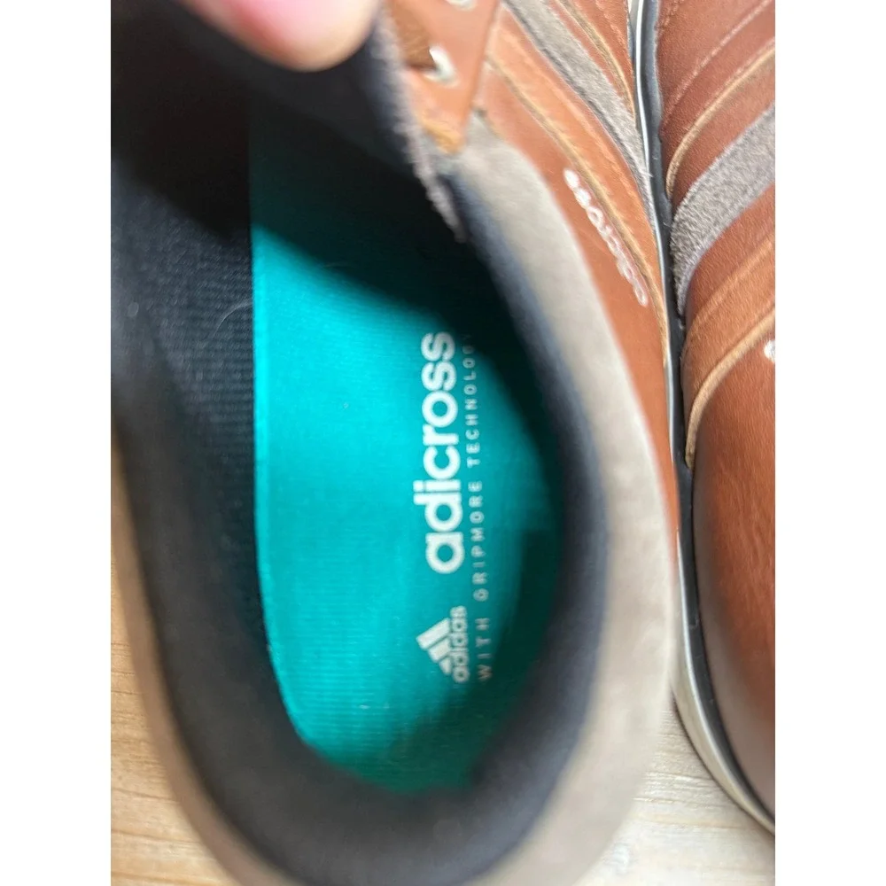Adidas‎ Adicross Mens Brown Leather Golf Shoes Spikeless Gripmore Q44568 Size 10